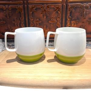 Dinex Thermos Green White Insulated Coffee Mug Cup Set 2 King Seely Camping RV